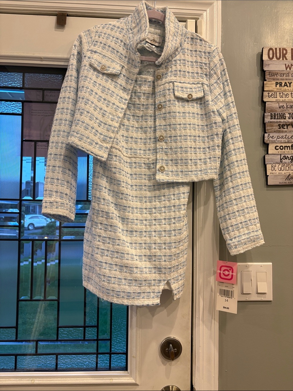 Rare Editions Blue and White Tweed Matching Dress & Jacket Set